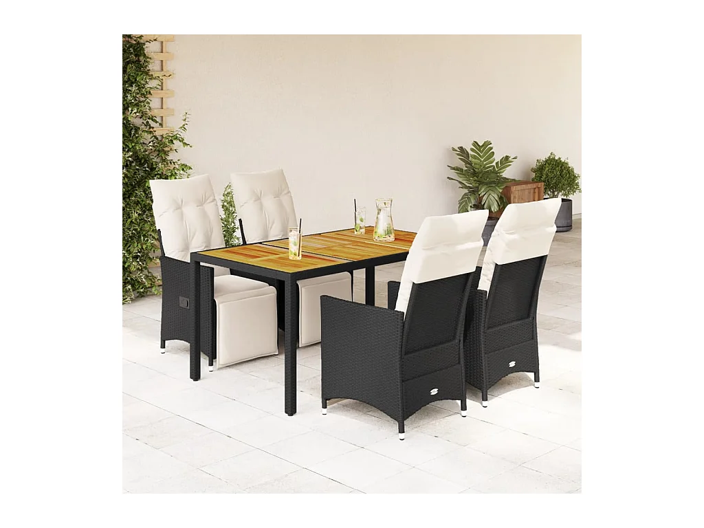 Set de muebles jardín 5 pzas con cojines ratán sintético negro