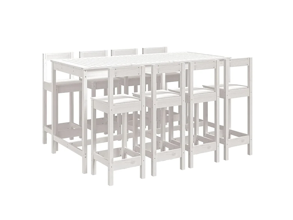Set Bar da Giardino 9 pz Bianco in Legno Massello di Pino