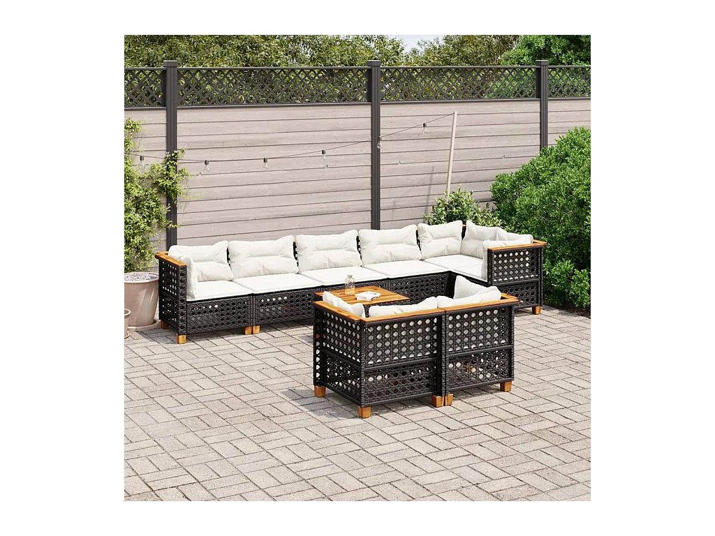 9-delige Loungeset met kussens poly rattan zwart