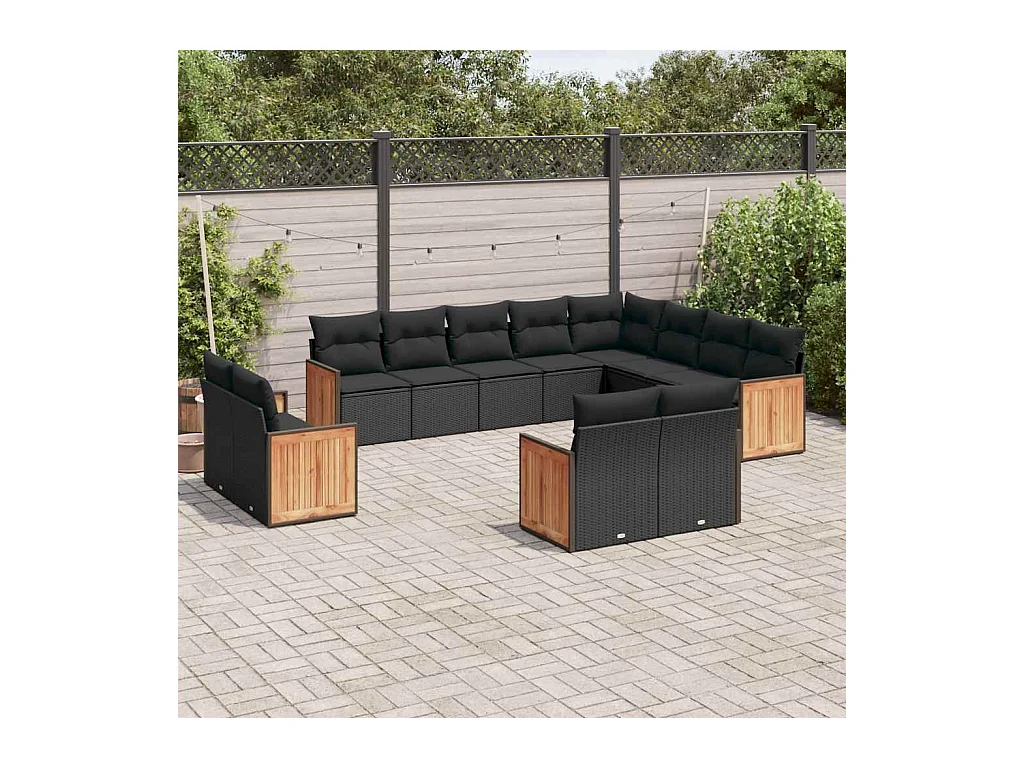 Salon de jardin 12 pcs avec coussins noir résine tressée