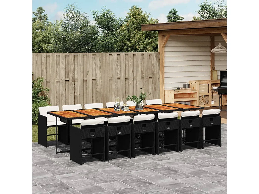 13-delige Tuinset met kussens poly rattan zwart