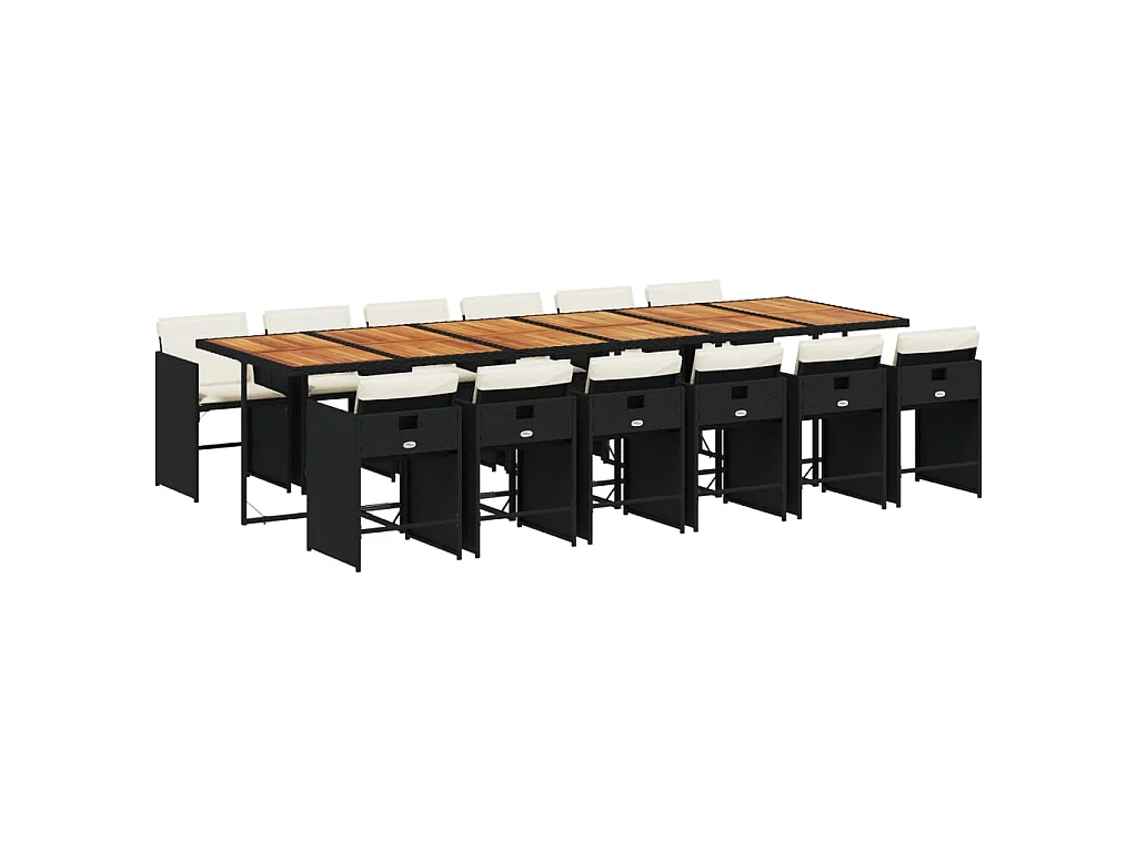Set da Pranzo da Giardino 13pz con Cuscini Nero in Polyrattan