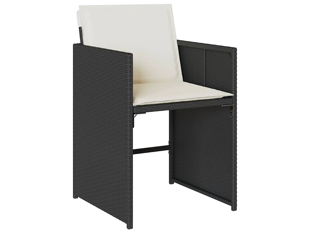 Set da Pranzo da Giardino 13pz con Cuscini Nero in Polyrattan