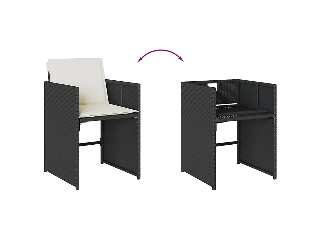 Set da Pranzo da Giardino 13pz con Cuscini Nero in Polyrattan