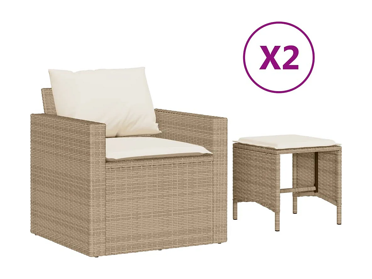 Set Divano da Giardino 4 pz con Cuscini Beige in Polyrattan