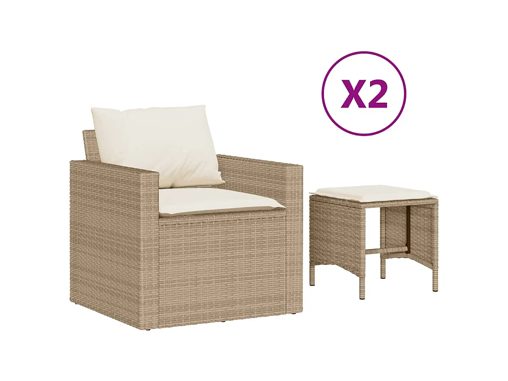 Set Divano da Giardino 4 pz con Cuscini Beige in Polyrattan