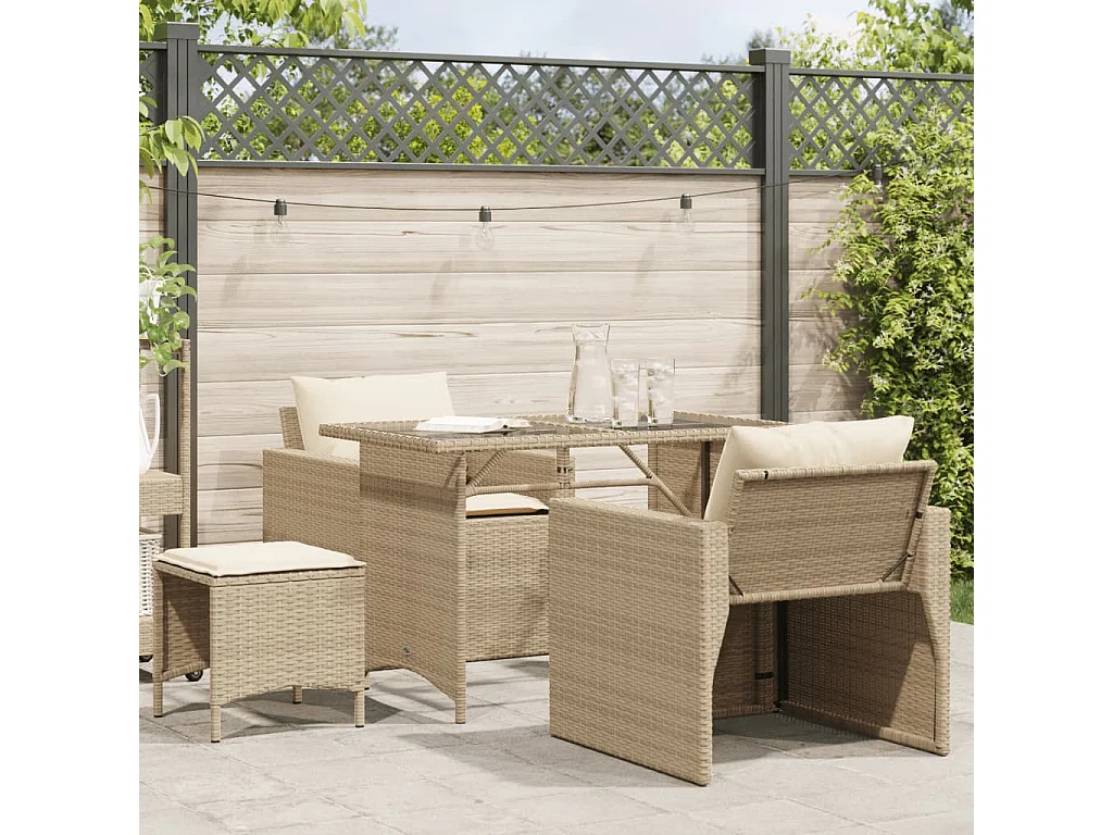 Set Divano da Giardino 4 pz con Cuscini Beige in Polyrattan