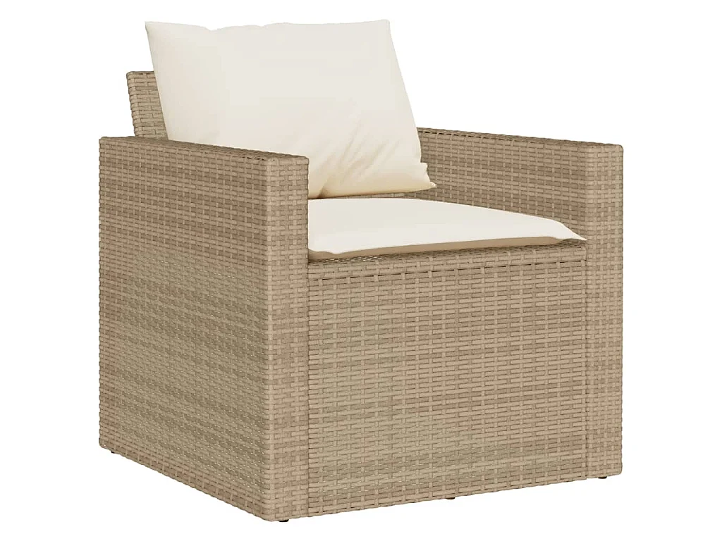 Set Divano da Giardino 4 pz con Cuscini Beige in Polyrattan