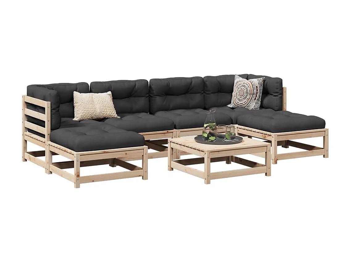 7-delige Loungeset met kussens massief grenenhout