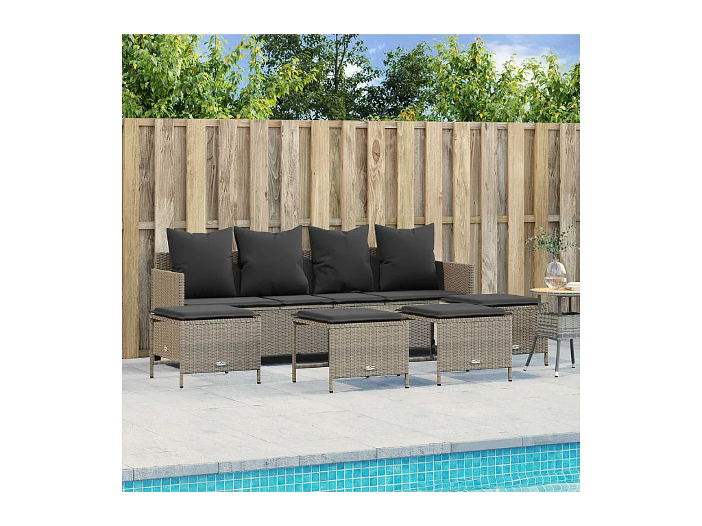 Salon de jardin 5 pcs avec coussins gris clair résine tressée