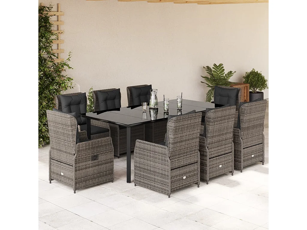 9-delige Tuinset met kussens poly rattan grijs