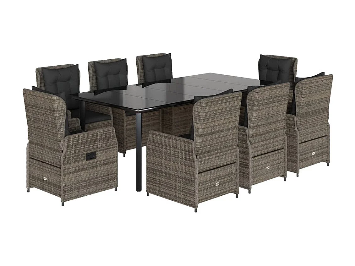 9-delige Tuinset met kussens poly rattan grijs