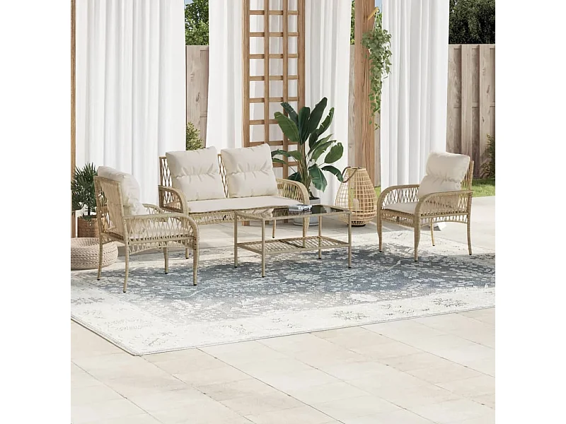 Salon de jardin avec coussins 4 pcs beige résine tressée