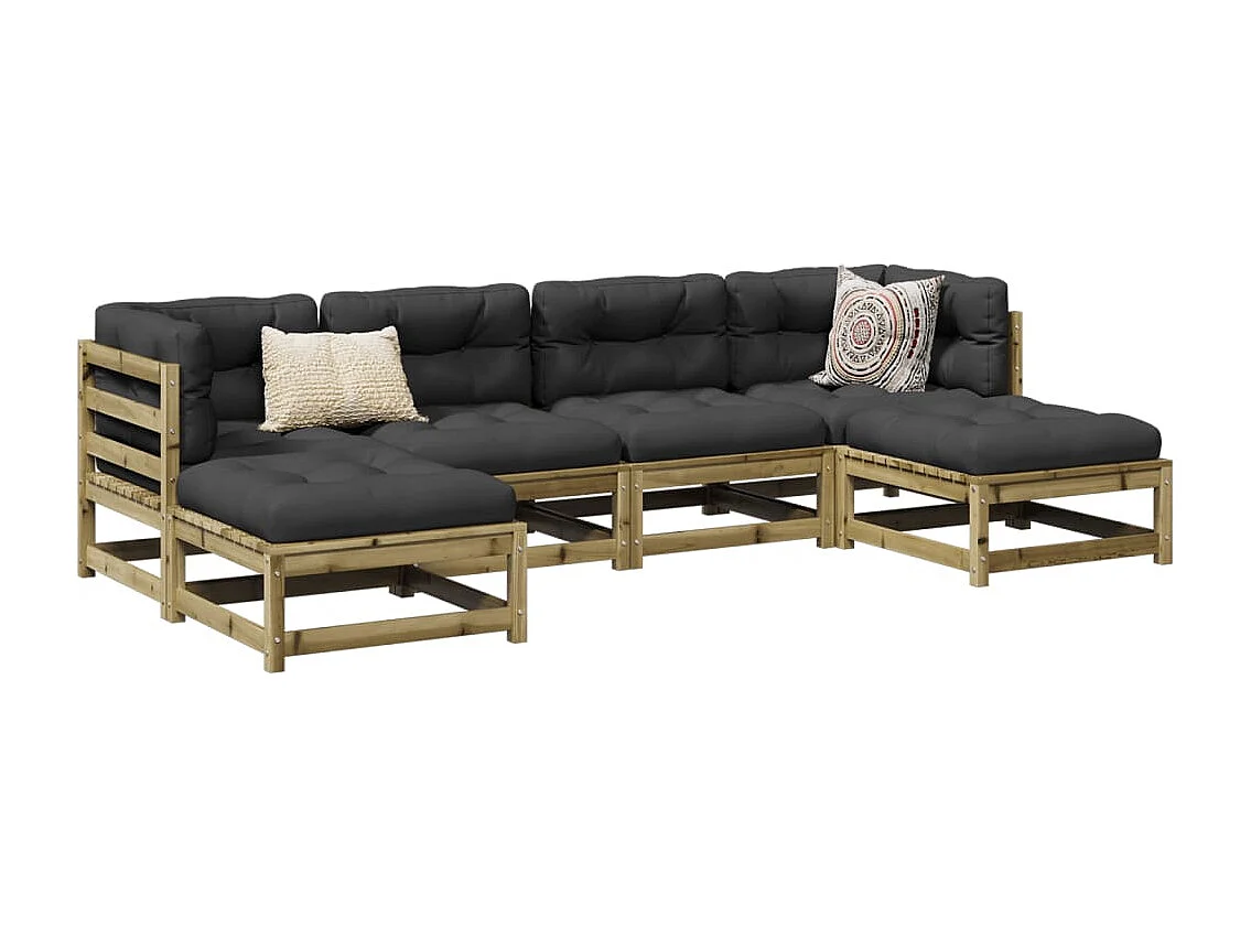 Set Divani da Giardino 6pz con Cuscini Legno Impregnato di Pino