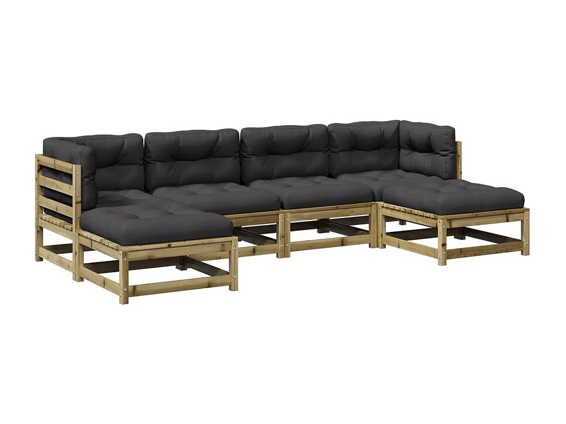 Set Divani da Giardino 6pz con Cuscini Legno Impregnato di Pino