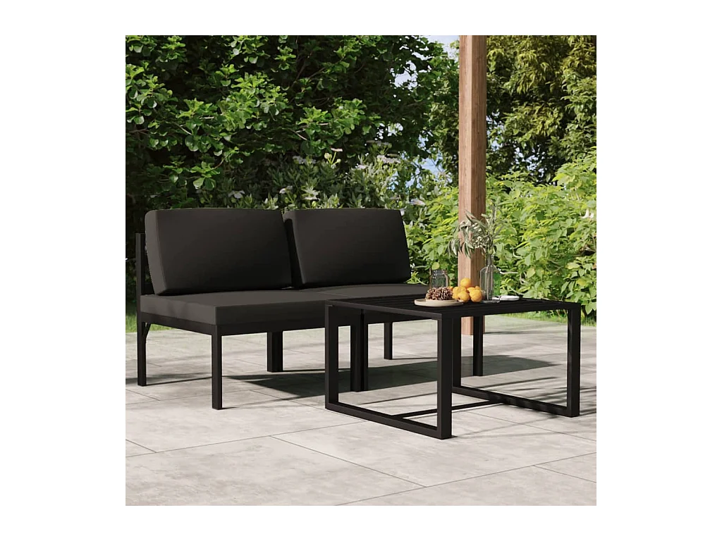 Salon de jardin 3 pcs avec coussins Aluminium Anthracite
