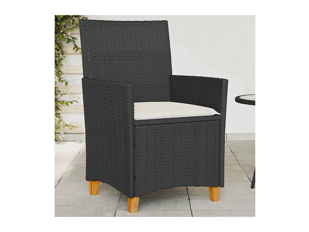 Tuinstoelen 2 st met kussens poly rattan en massief hout zwart