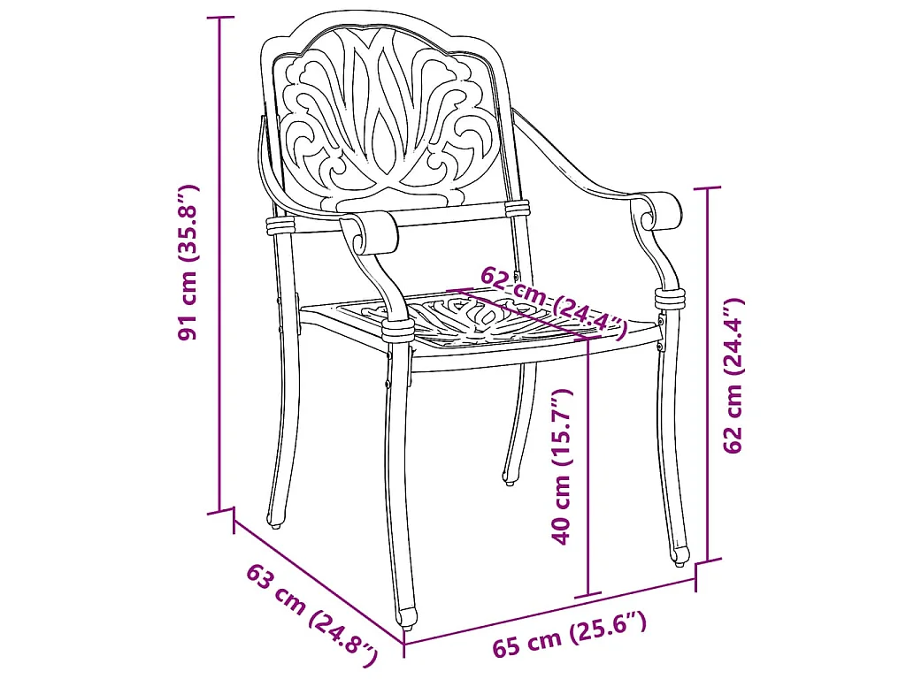 Chaises de jardin lot de 2 vert aluminium coulé