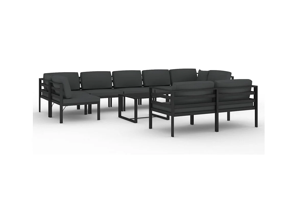 Set Divani da Giardino 10 pz con Cuscini in Alluminio Antracite