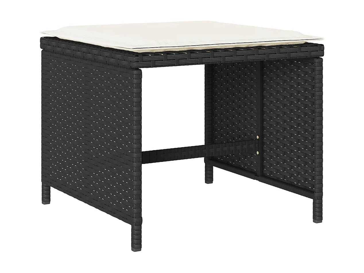 Set da Pranzo da Giardino 9 pz con Cuscini Nero in Polyrattan