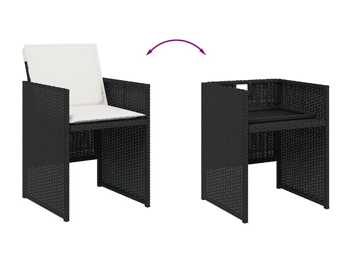 Set da Pranzo da Giardino 9 pz con Cuscini Nero in Polyrattan