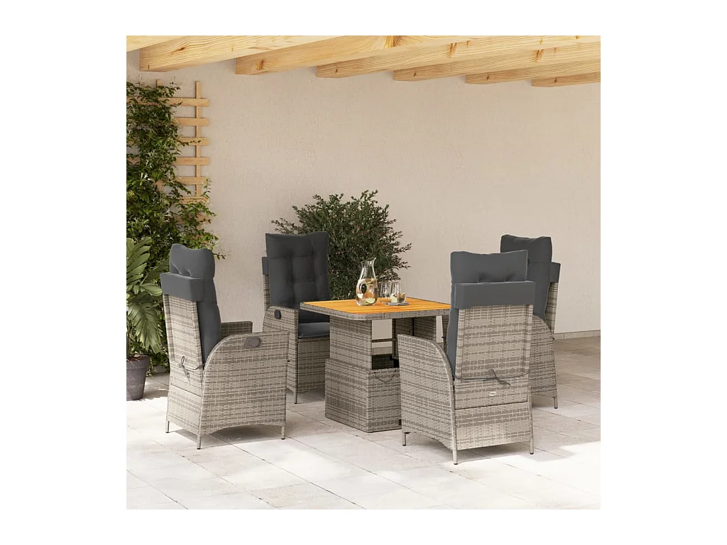 Set da Pranzo da Giardino 5 pz con Cuscini in Polyrattan Grigio
