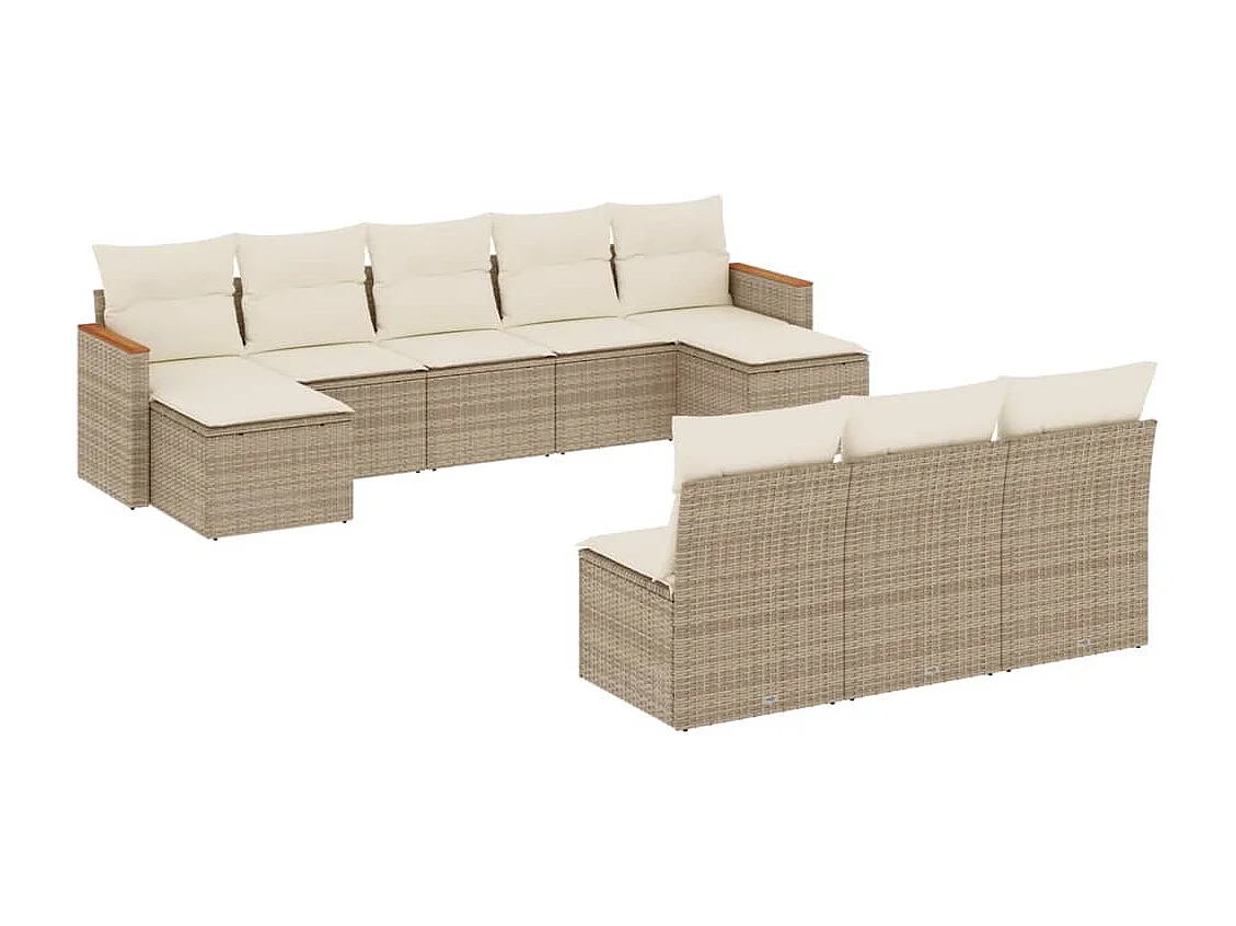 10-delige Loungeset met kussens poly rattan beige