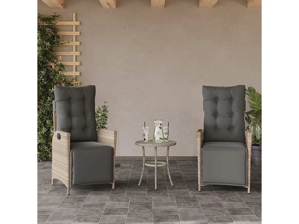 Gartensessel mit Fußteil 2Stk. Verstellbar Hellgrau Poly Rattan