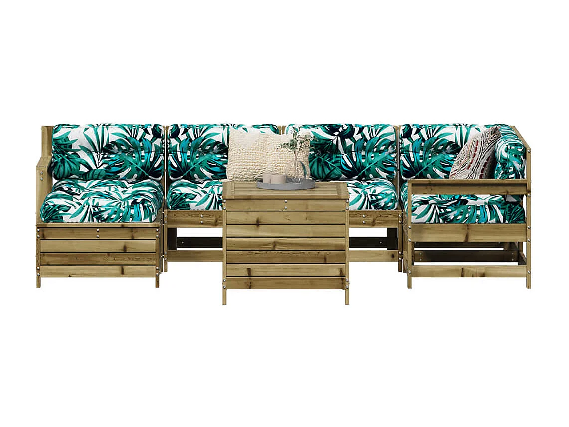 7 pcs conjunto sofás jardim madeira de pinho impregnada