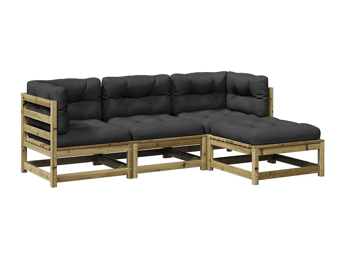 Set Divani da Giardino 4pz con Cuscini Legno Impregnato di Pino