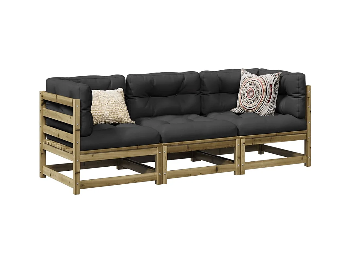 3-delige Loungeset met kussens geïmpregneerd grenenhout