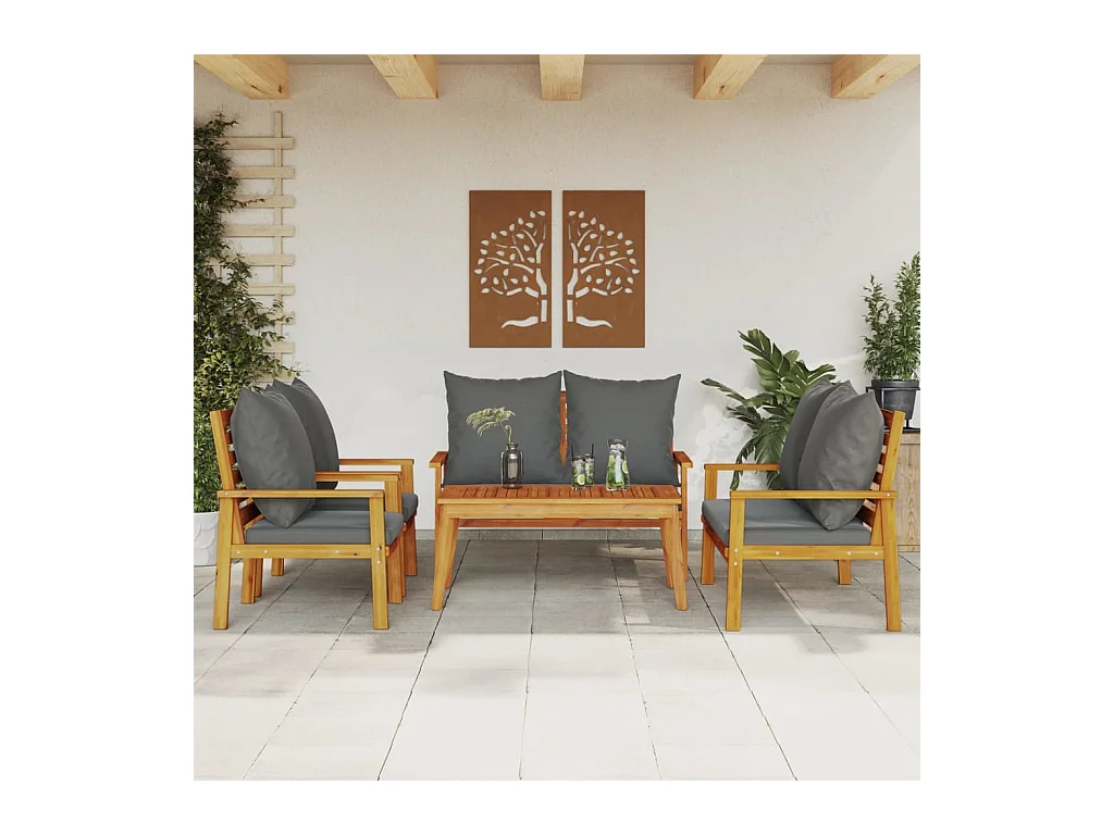 Set Salotto da Giardino 5 pz con Cuscini Legno Massello Acacia