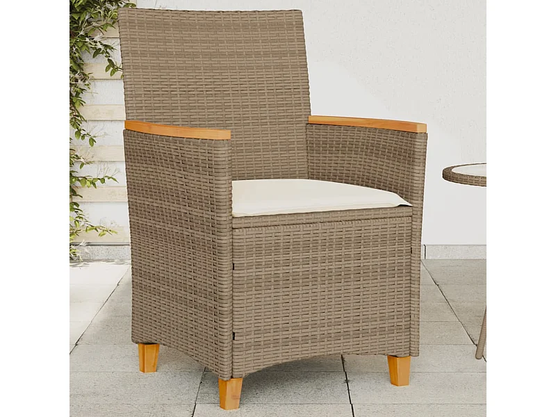 Tuinstoelen 2 st met kussens poly rattan en massief hout beige