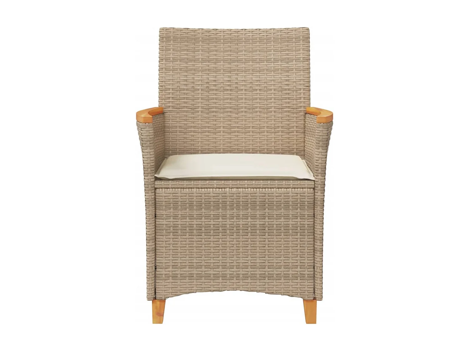 Tuinstoelen 2 st met kussens poly rattan en massief hout beige