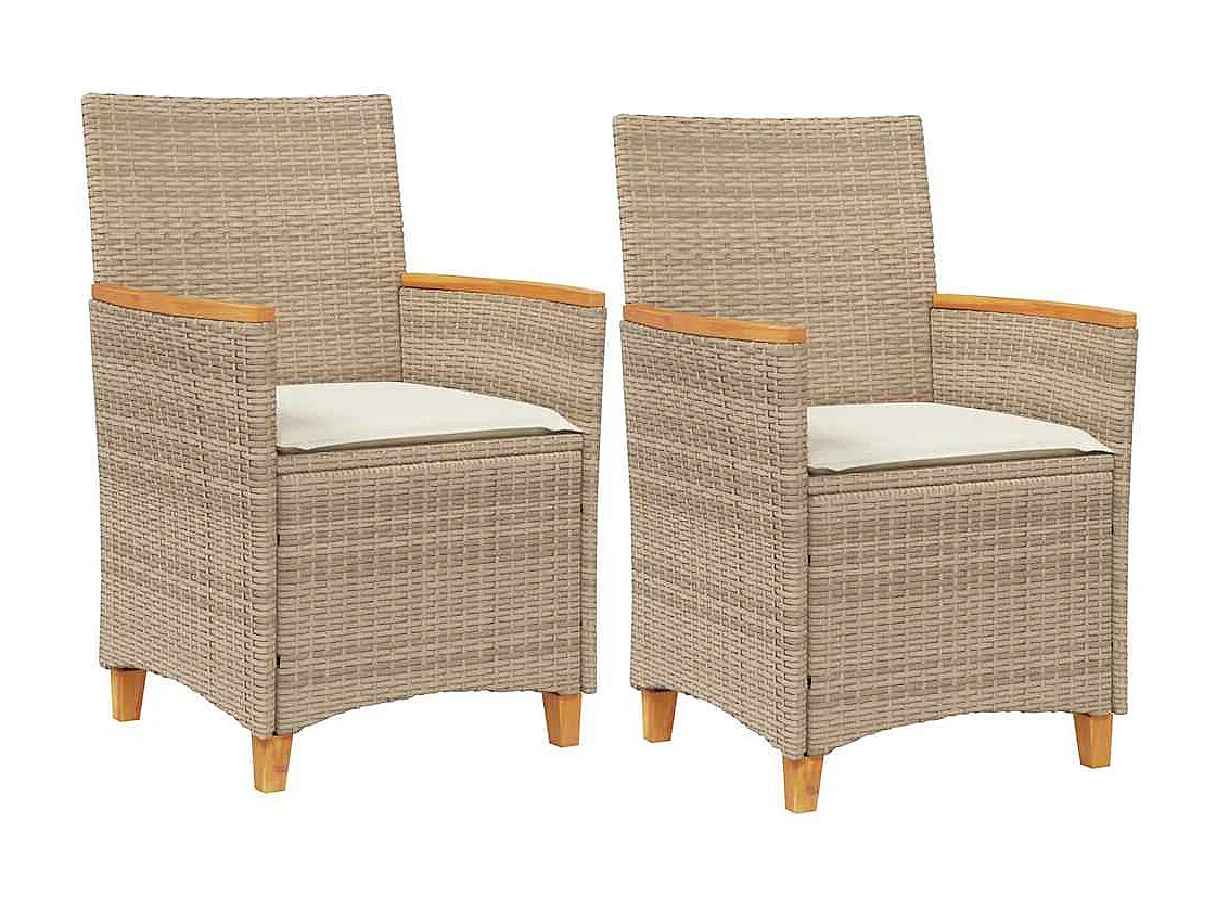 Chaises de jardin coussins lot de 2 beige résine tressée bois