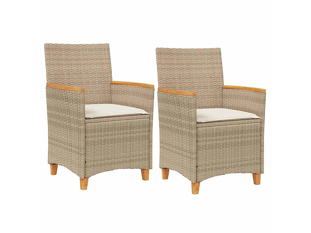 Chaises de jardin coussins lot de 2 beige résine tressée bois
