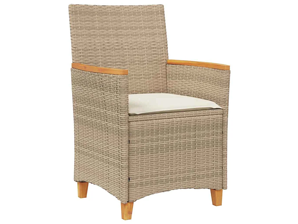 Chaises de jardin coussins lot de 2 beige résine tressée bois