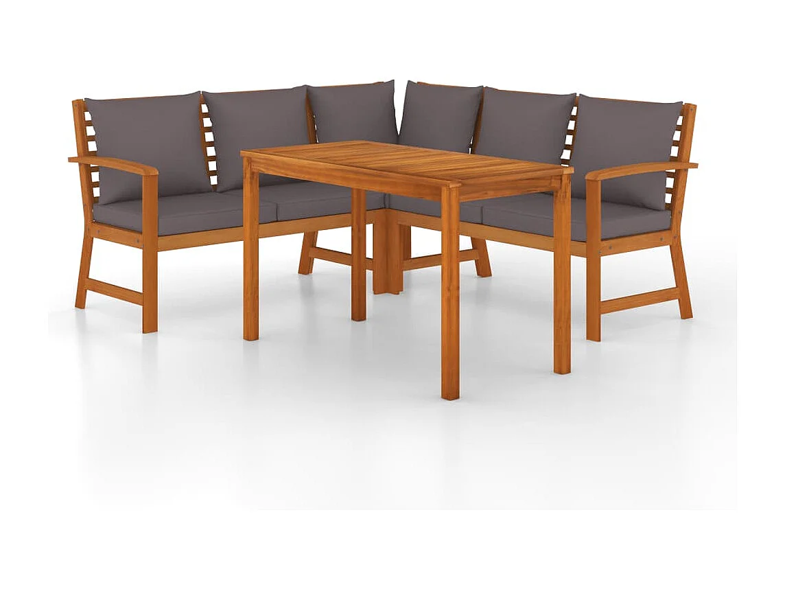 4 pcs conj. jantar jardim c/ almofadões madeira acácia maciça