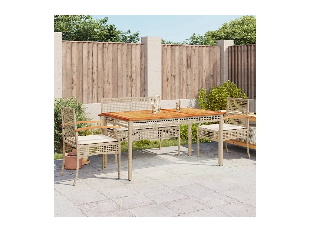 Ensemble à manger de jardin avec coussins 5pcs Beige poly rotin