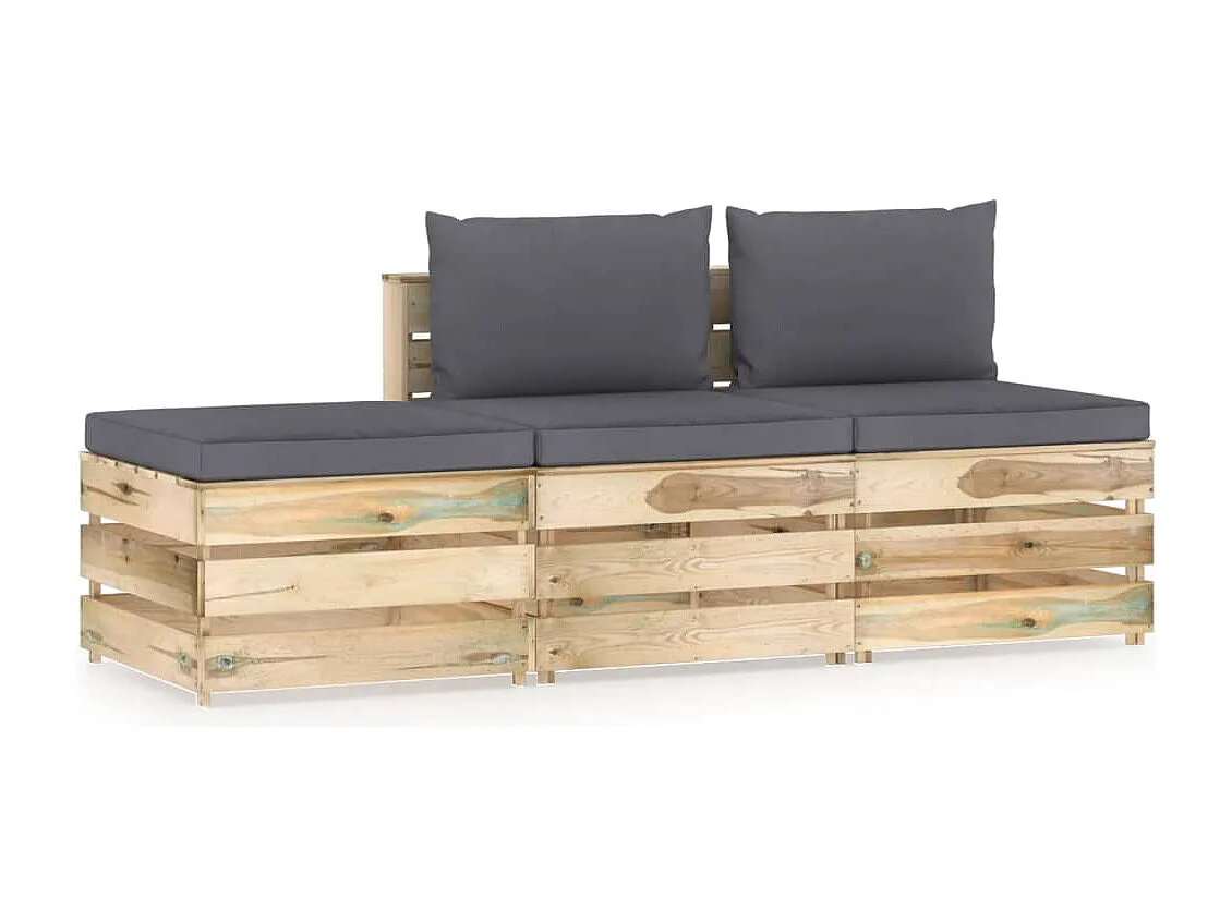 3-tlg. Garten-Lounge-Set mit Kissen Grün Imprägniertes Holz