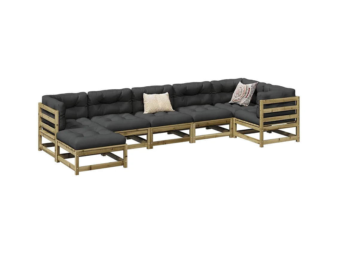 Salon de jardin 7 pcs avec coussins bois de pin imprégné