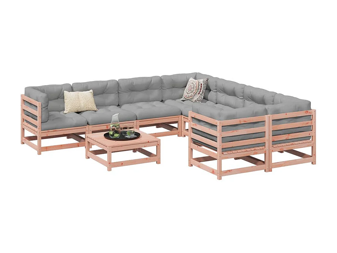 Salon de jardin 9 pcs avec coussins sapin de douglas solide
