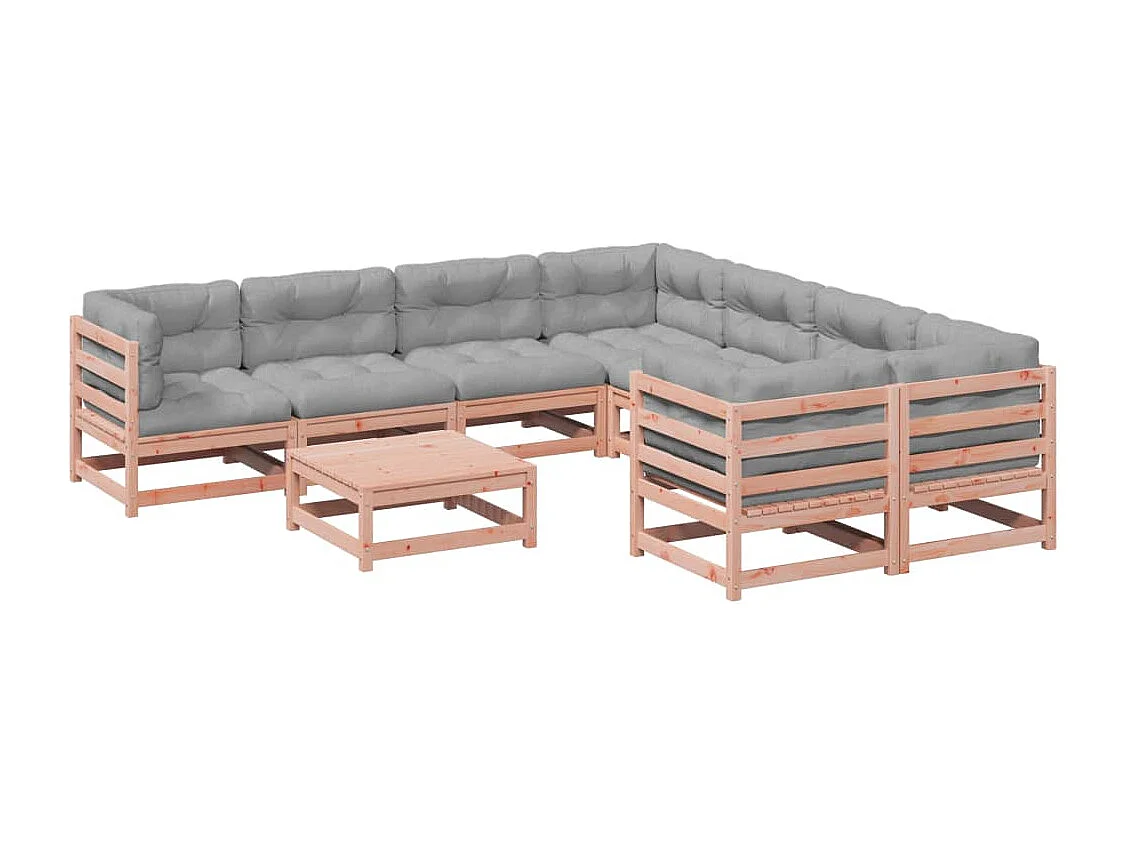 Salon de jardin 9 pcs avec coussins sapin de douglas solide