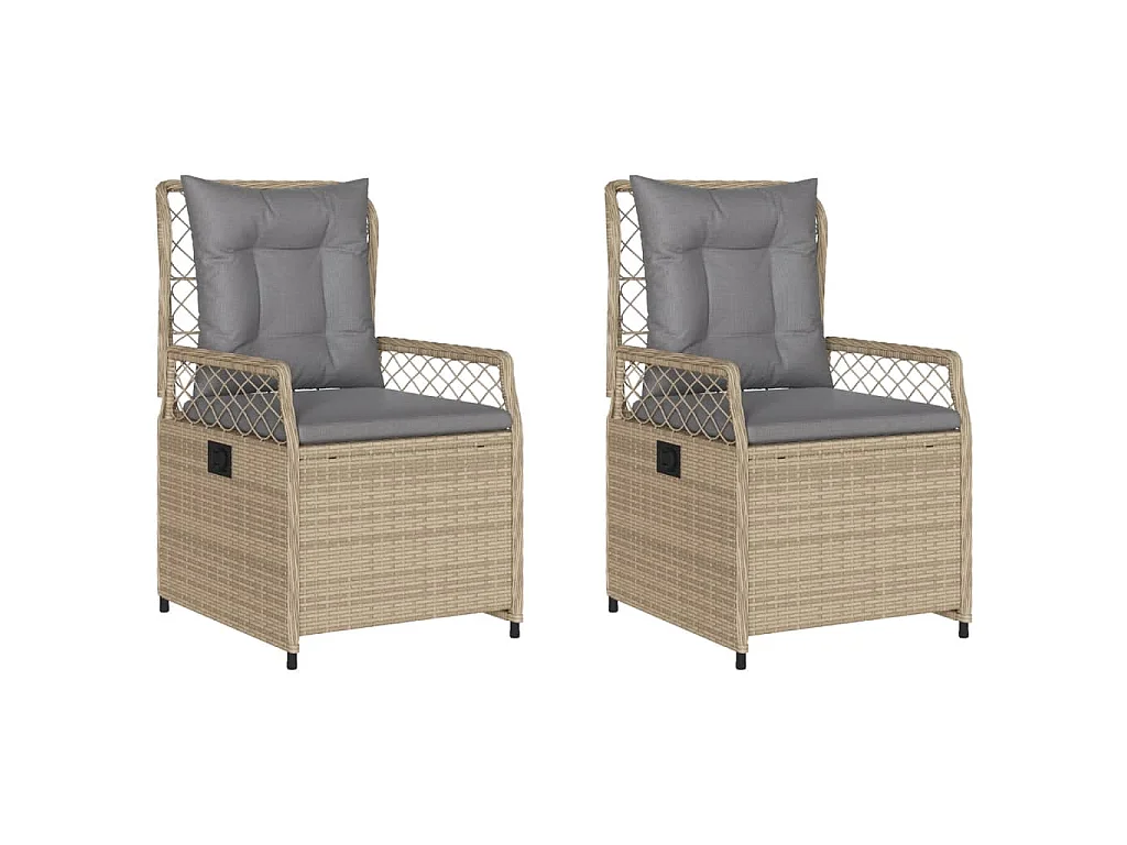 Sillones reclinables de jardín 2 uds ratán sintético beige