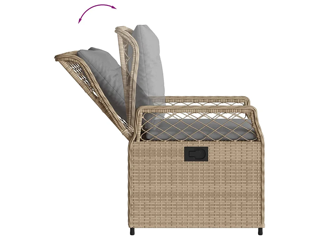Sillones reclinables de jardín 2 uds ratán sintético beige