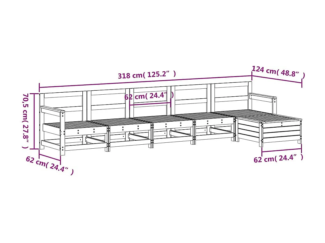 6-delige Loungeset massief grenenhout