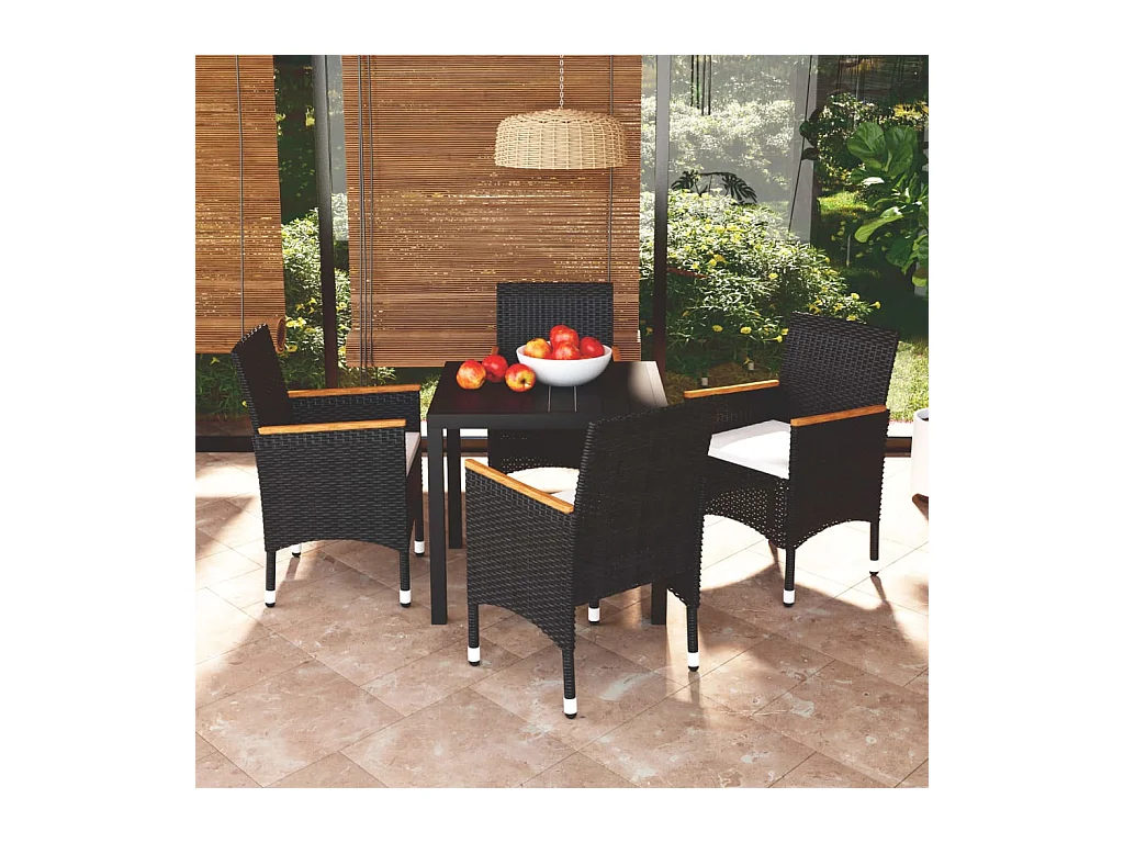 Set da Pranzo per Giardino 5 pz con Cuscini Polyrattan Nero