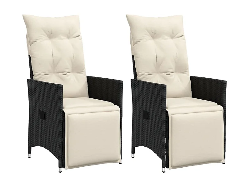 Tuinstoelen 2 st verstelbaar met kussens poly rattan zwart