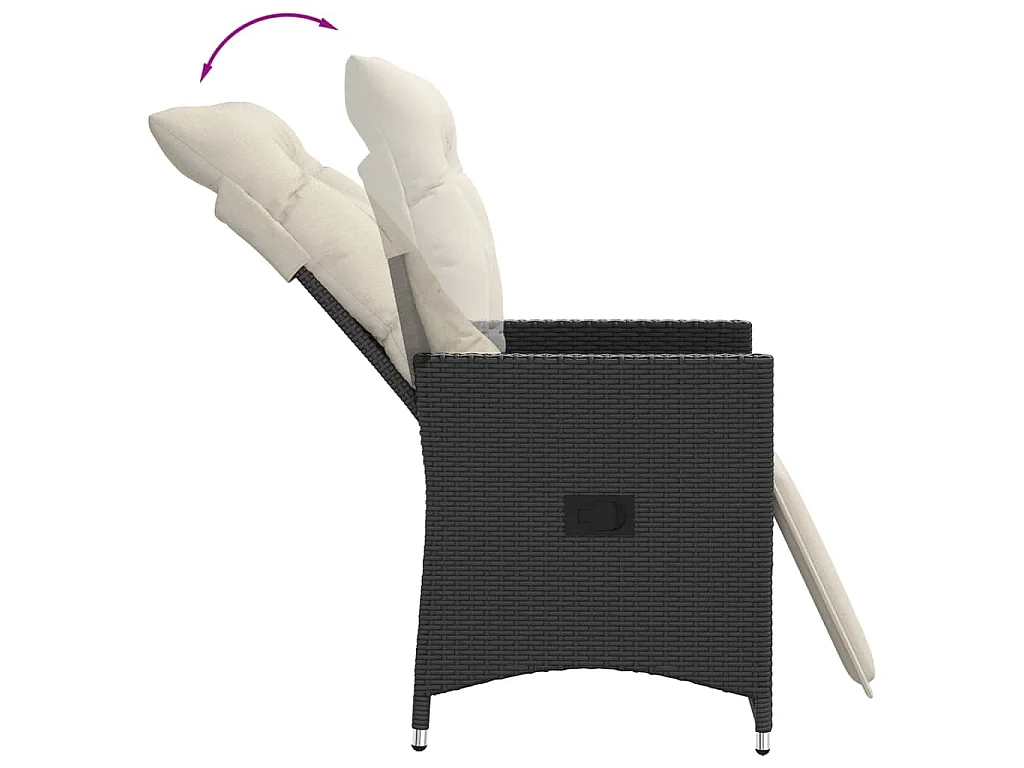 Chaises inclinables de jardin lot de 2 et coussins noir rotin