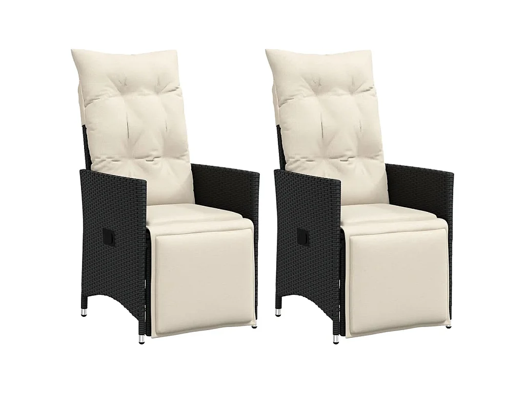 Chaises inclinables de jardin lot de 2 et coussins noir rotin